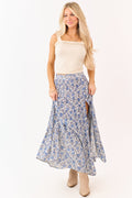 Floral Print Maxi Skirt – High Side Slit & Tiered Design