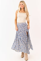 Floral Print Maxi Skirt – High Side Slit & Tiered Design