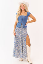 Floral Print Maxi Skirt – High Side Slit & Tiered Design