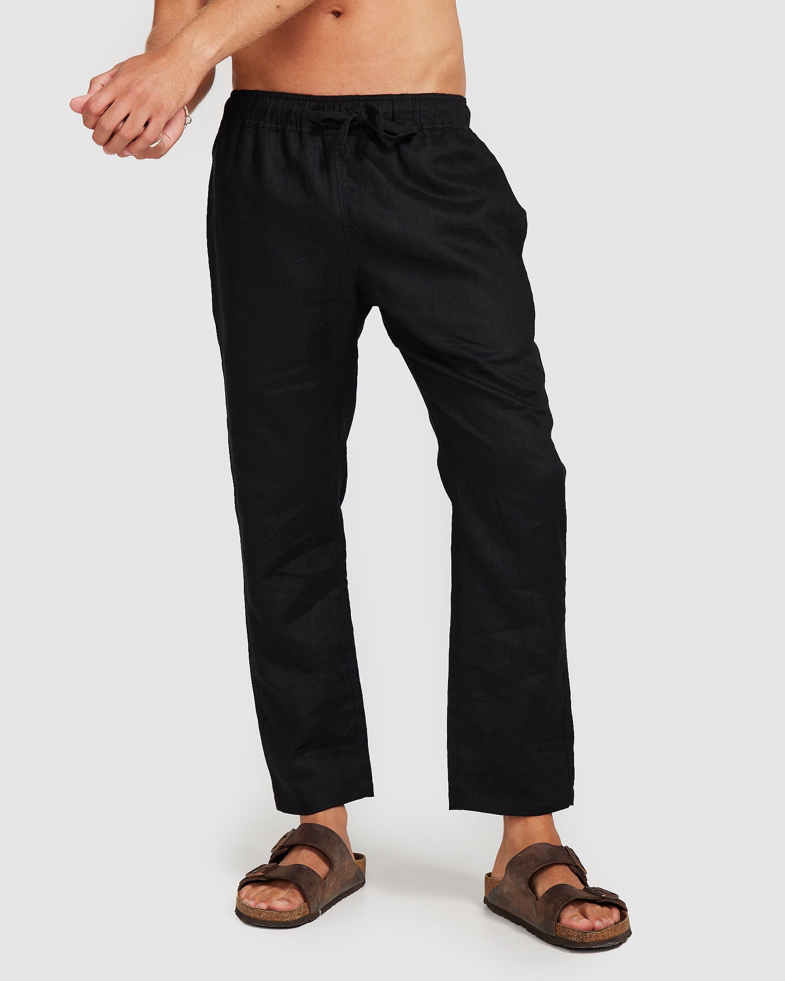 Lightweight Black Trousers with Drawcord Comfortable Fit
