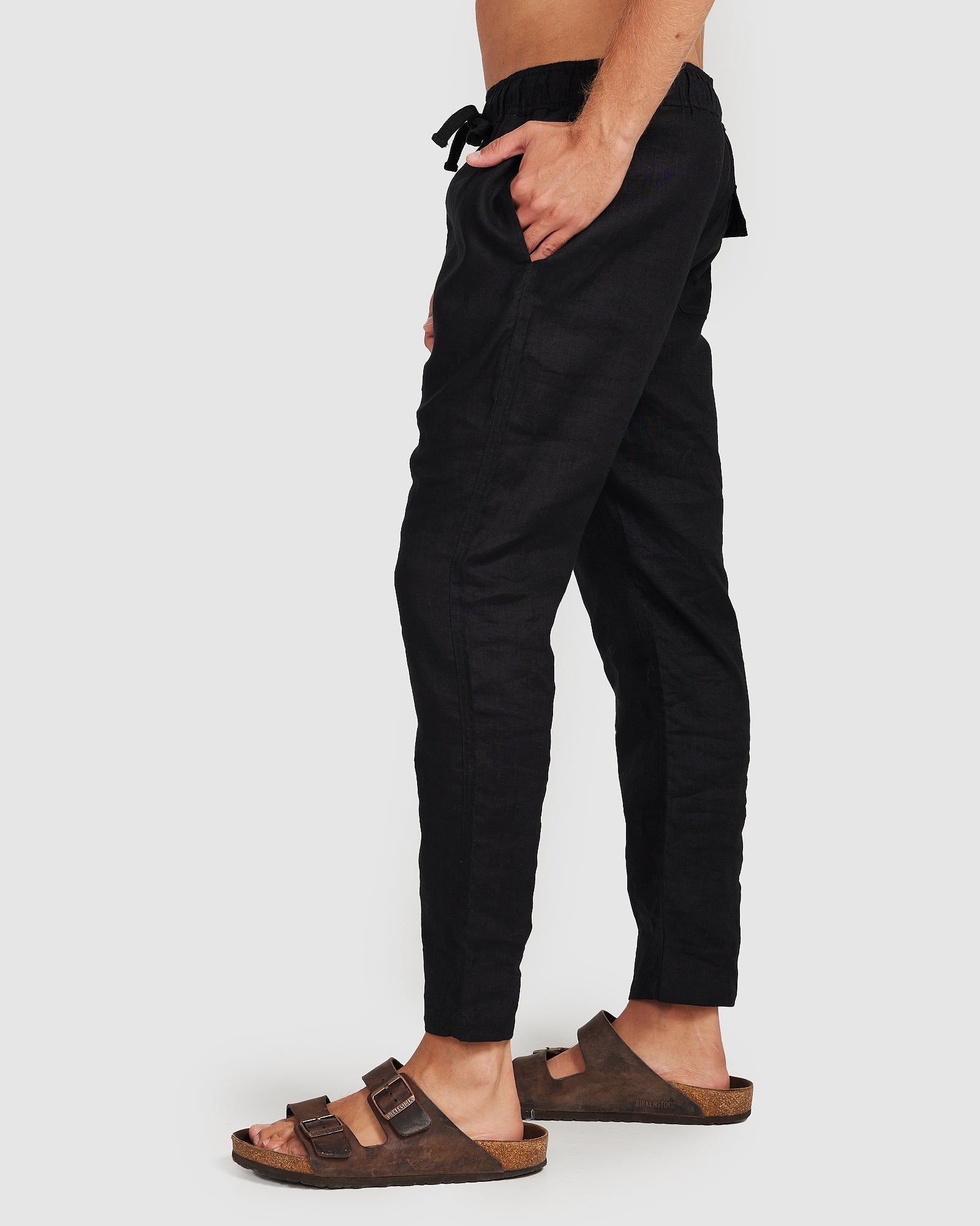 Lightweight Black Trousers with Drawcord Comfortable Fit