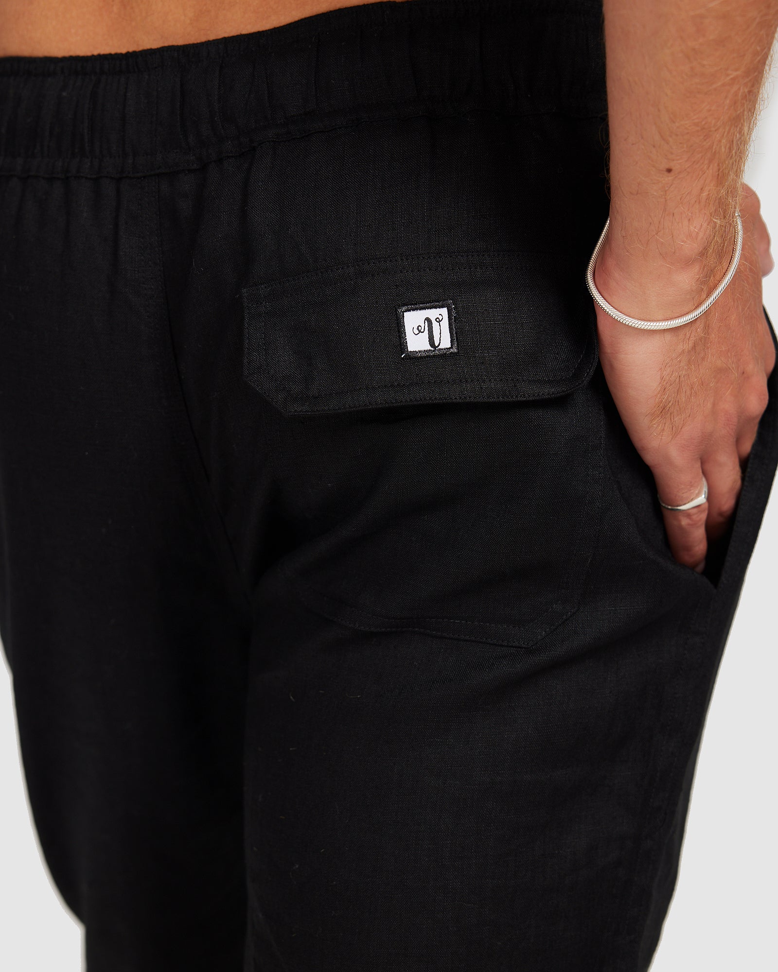 Lightweight Black Trousers with Drawcord Comfortable Fit