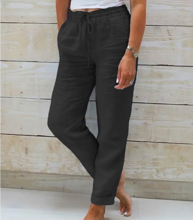 Lightweight White Linen Pants with Elastic