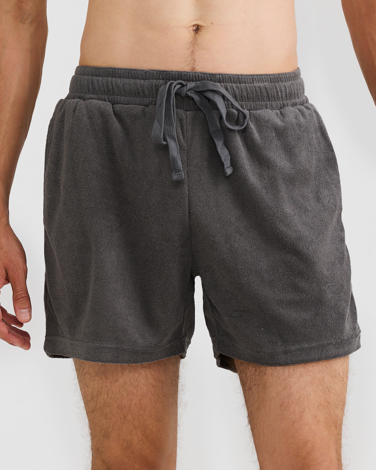 Men's Charcoal Terry Shorts with Relaxed Fit & Elastic Waistband