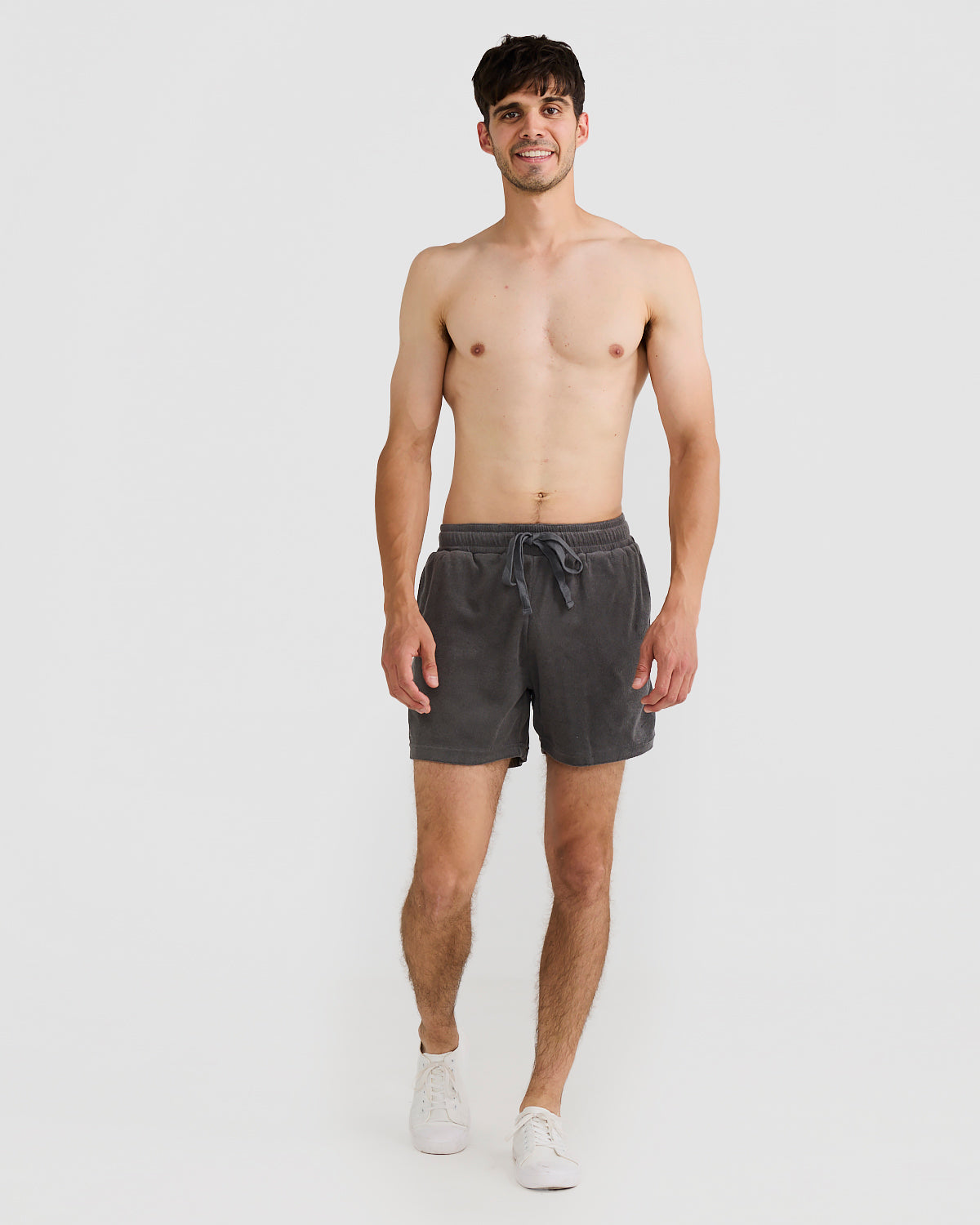 Men's Charcoal Terry Shorts with Relaxed Fit & Elastic Waistband