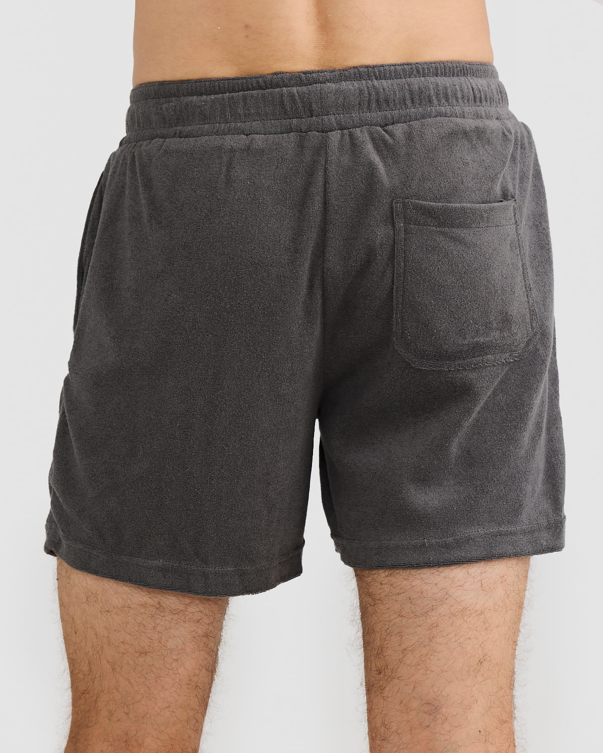 Men's Charcoal Terry Shorts with Relaxed Fit & Elastic Waistband