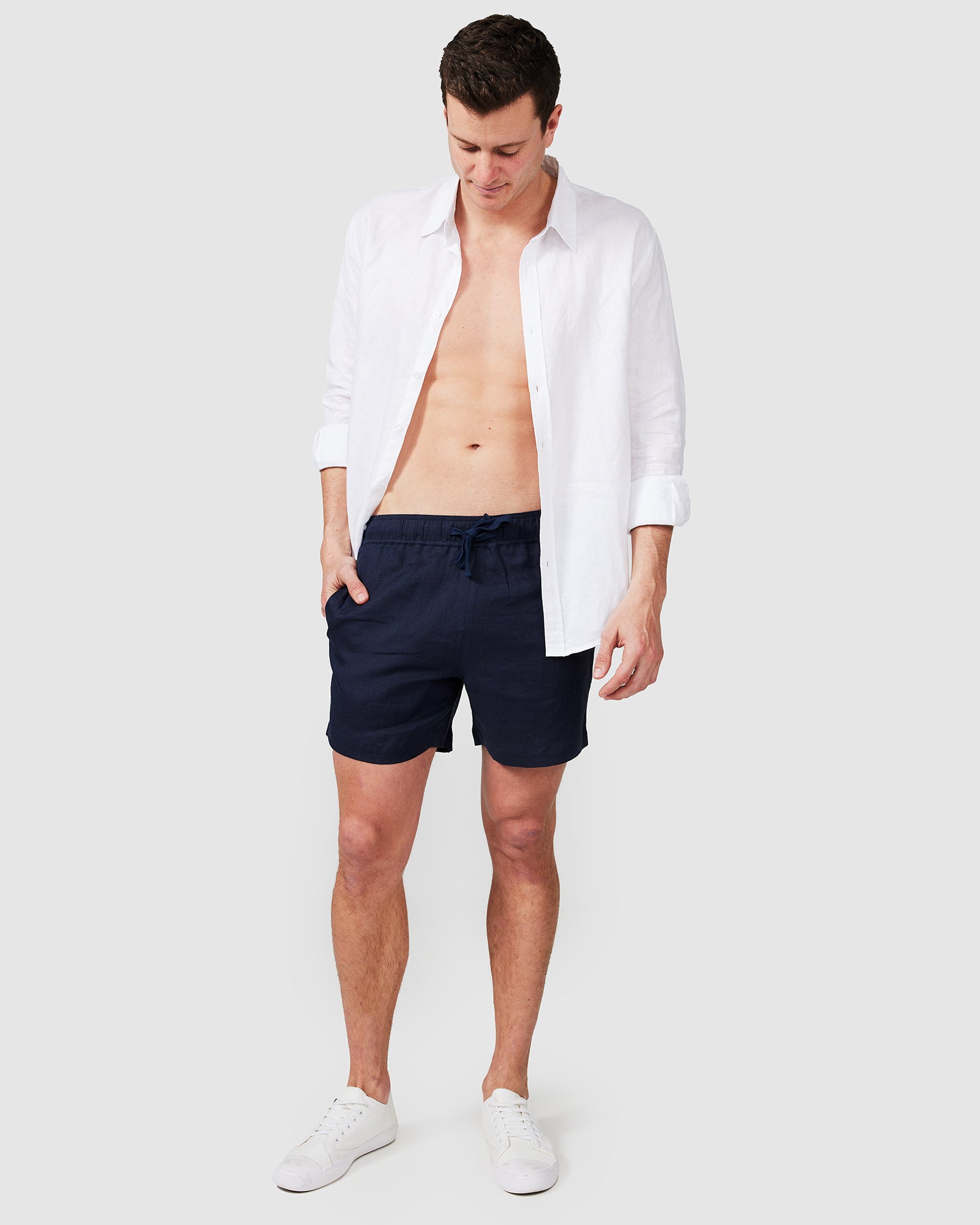Men's Navy Blue Linen Shorts with Relaxed Fit