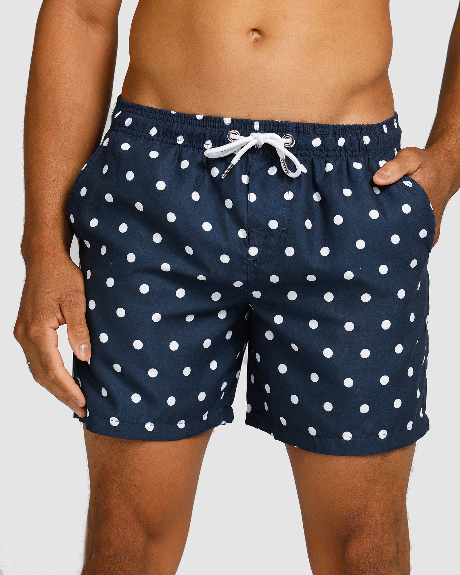 Men's Swim Shorts with Quick-Drying Fabric – Stylish Navy Polka