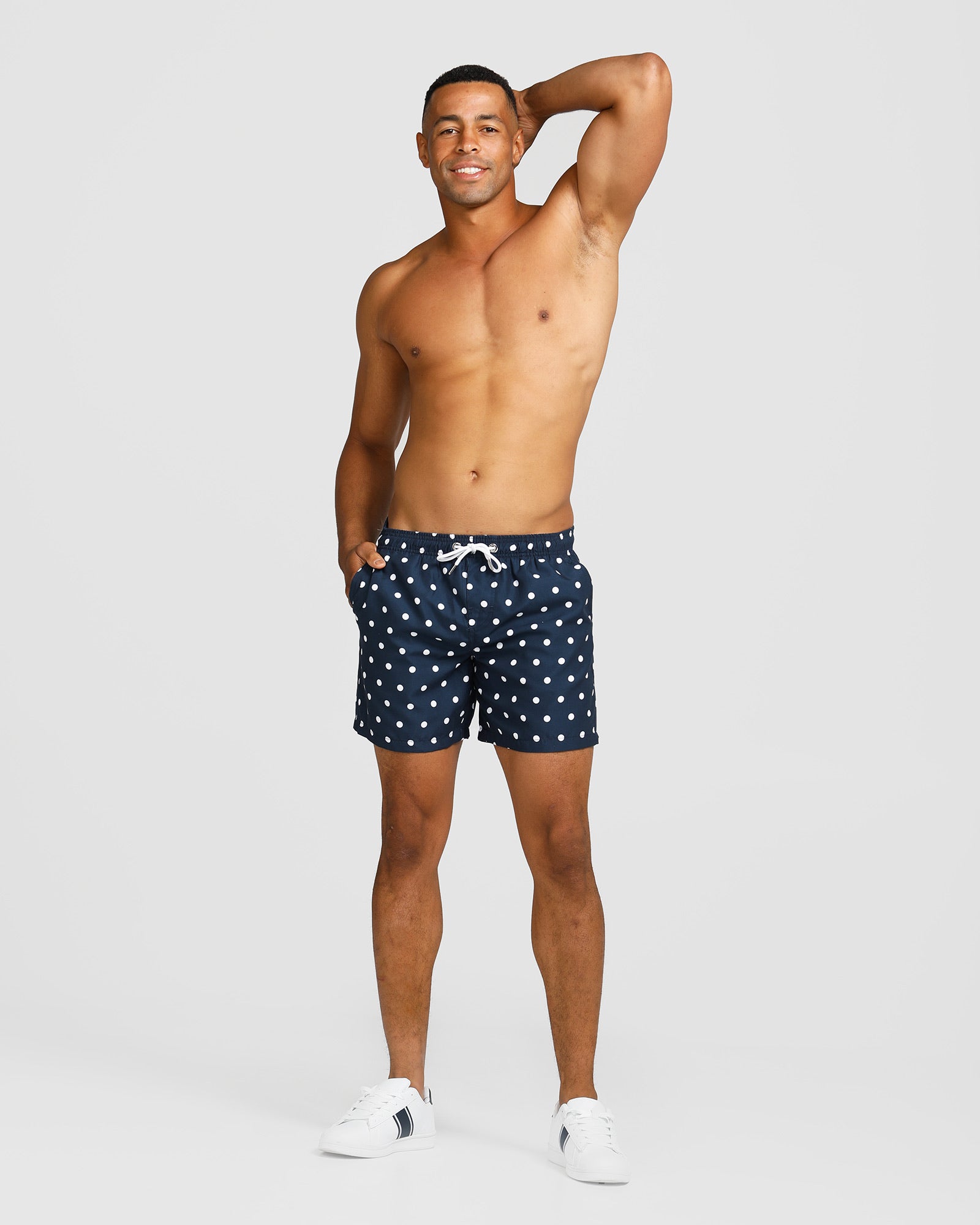 Men's Swim Shorts with Quick-Drying Fabric – Stylish Navy Polka