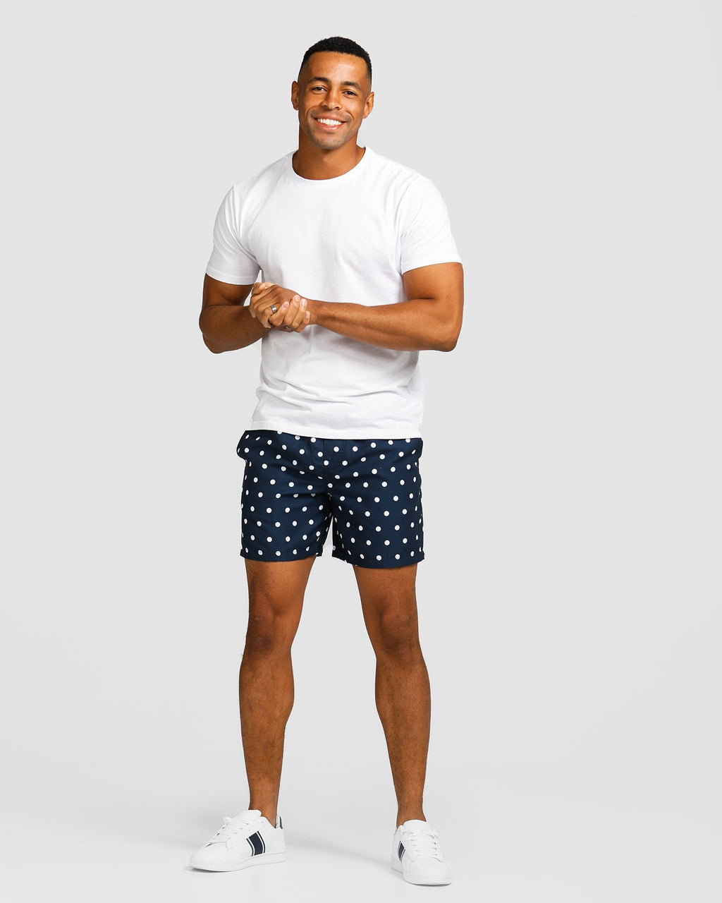 Men's Swim Shorts with Quick-Drying Fabric – Stylish Navy Polka