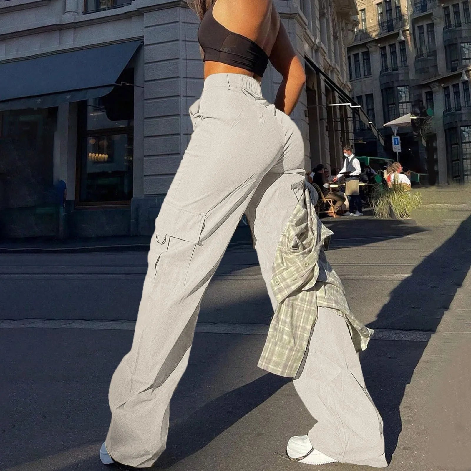 Women's Trousers with High-Waist & Multi-Pocket Design Stylish