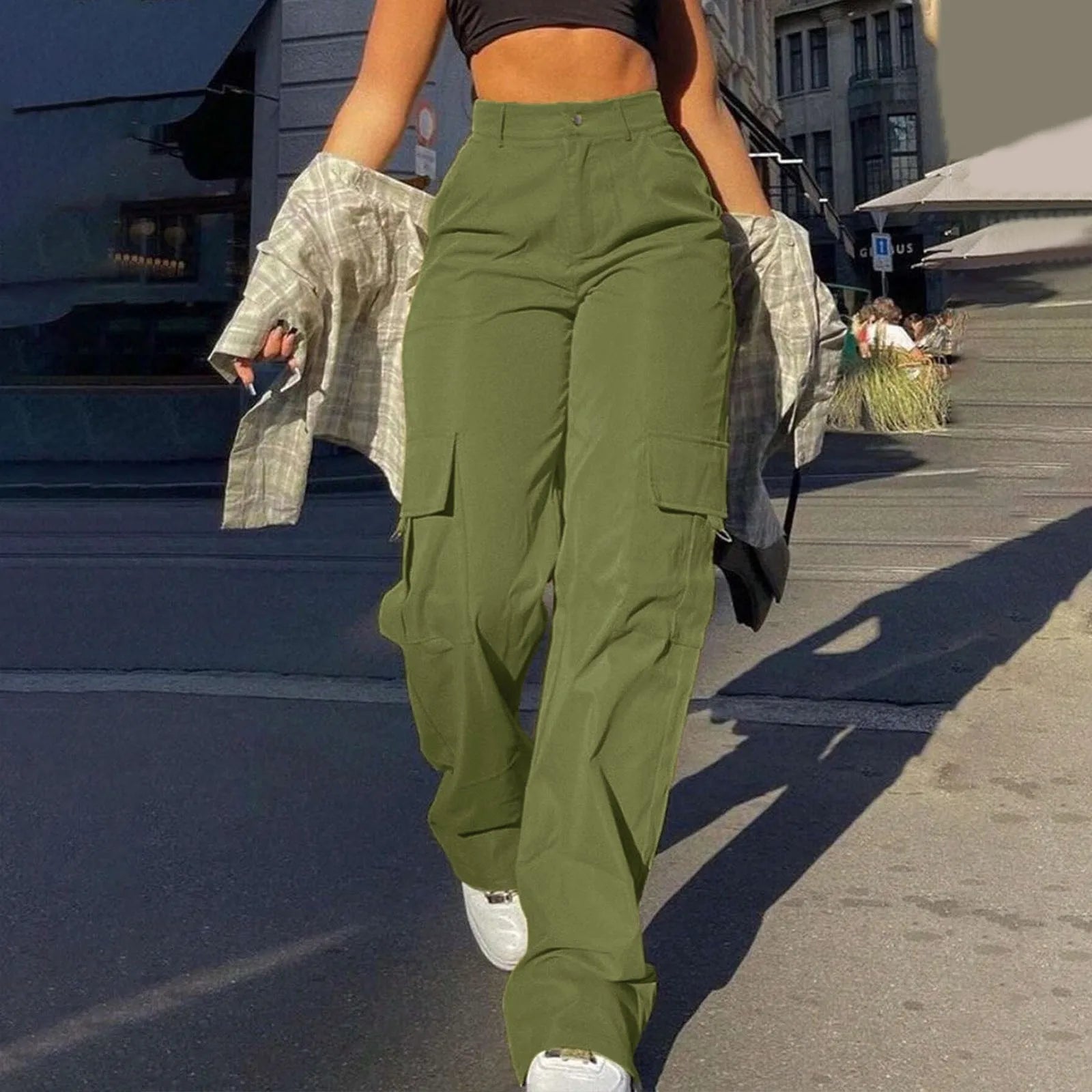 Women's Trousers with High-Waist & Multi-Pocket Design Stylish