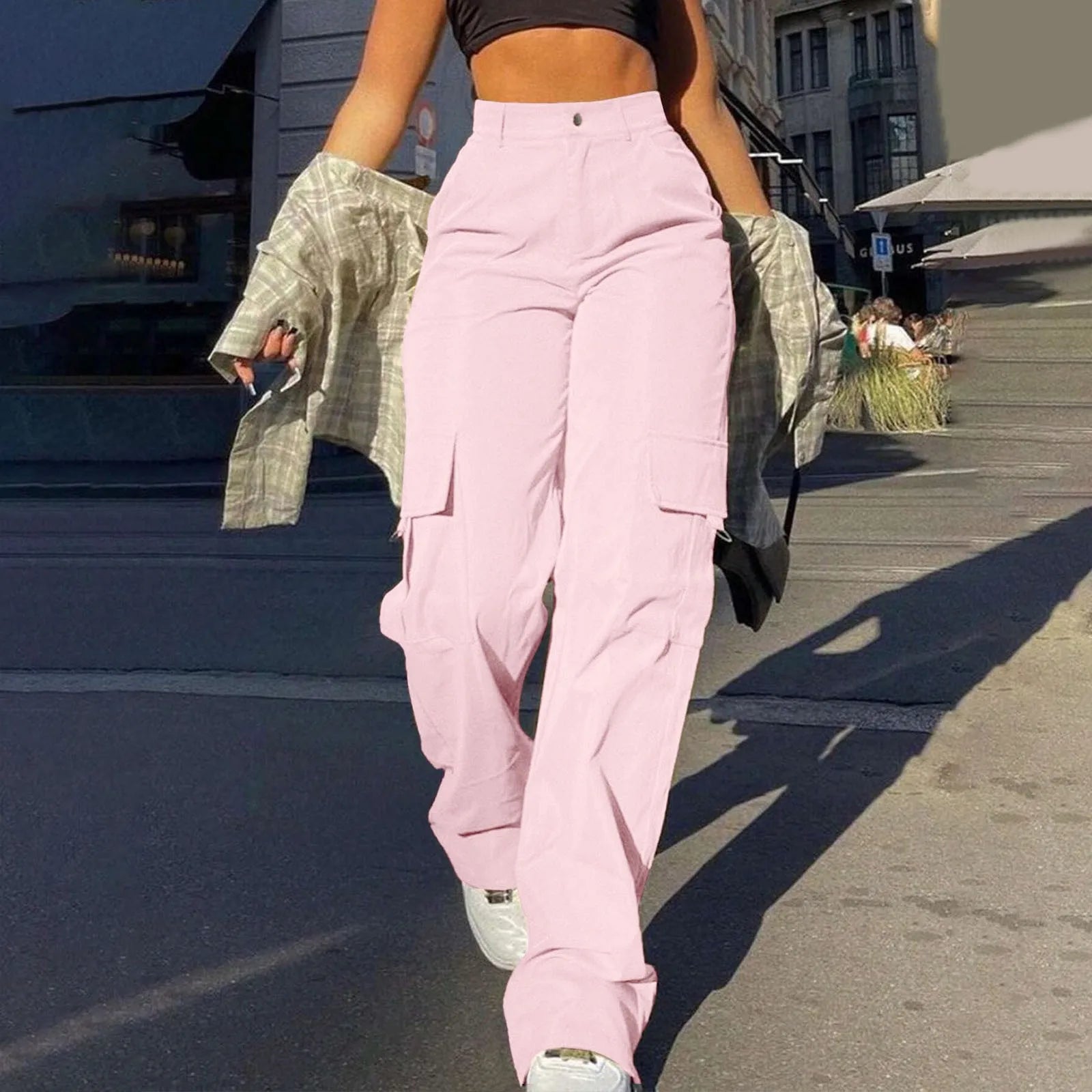 Women's Trousers with High-Waist & Multi-Pocket Design Stylish