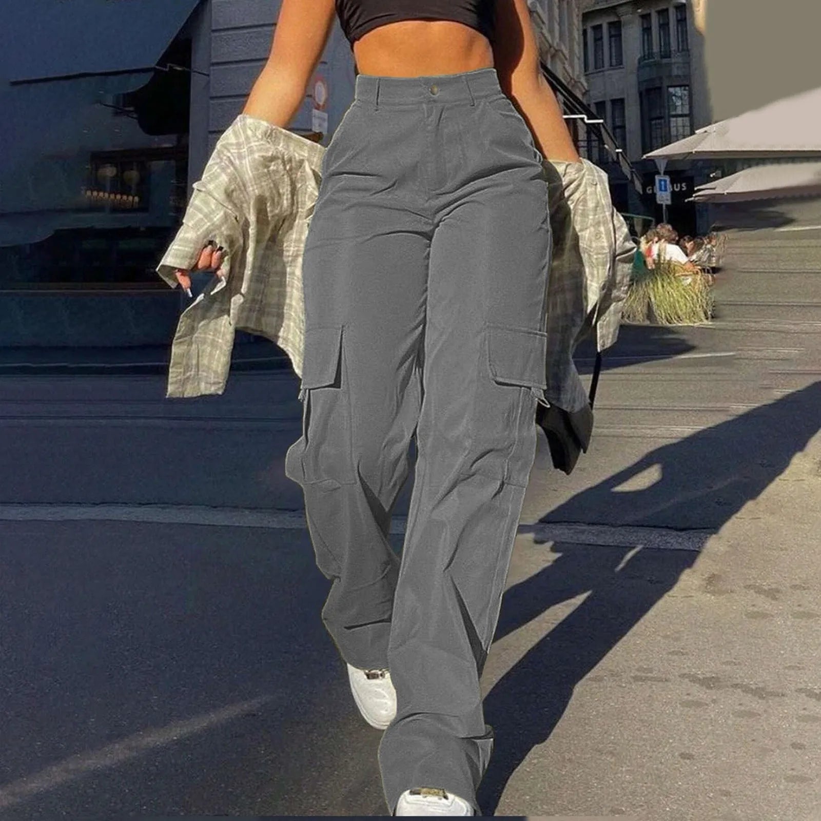Women's Trousers with High-Waist & Multi-Pocket Design Stylish
