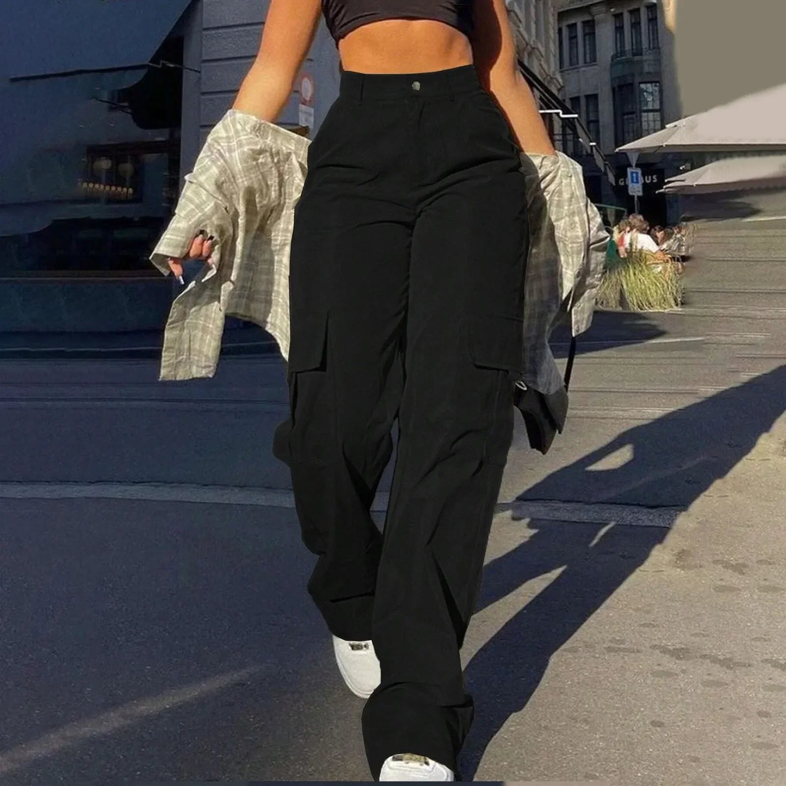 Women's Trousers with High-Waist & Multi-Pocket Design Stylish