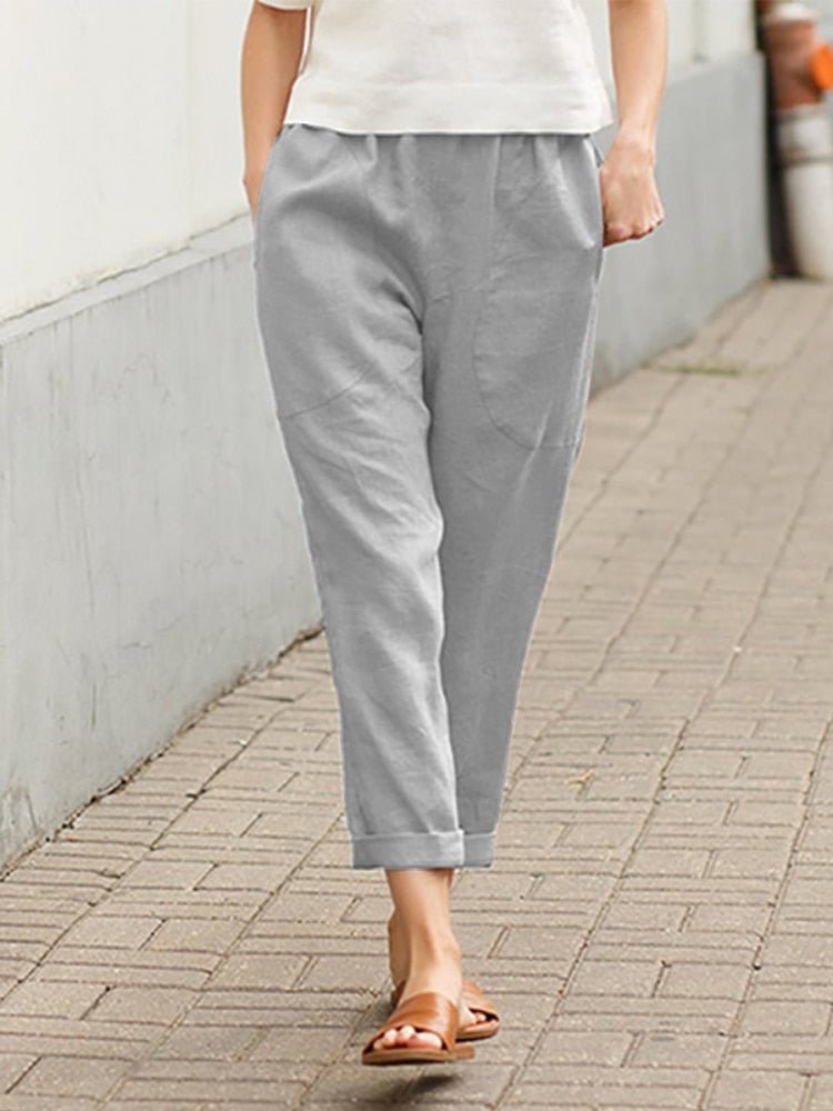 Women's Wide Leg Pants with Cuffed Hem Breathable Style for