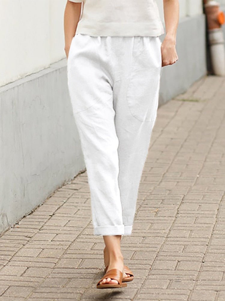 Women's Wide Leg Pants with Cuffed Hem Breathable Style for