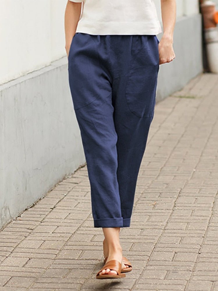 Women's Wide Leg Pants with Cuffed Hem Breathable Style for