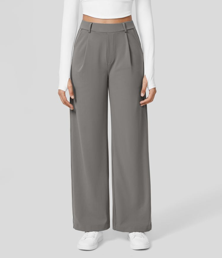 Women's Wide Leg Pants with Pleated Front High Waist Design for