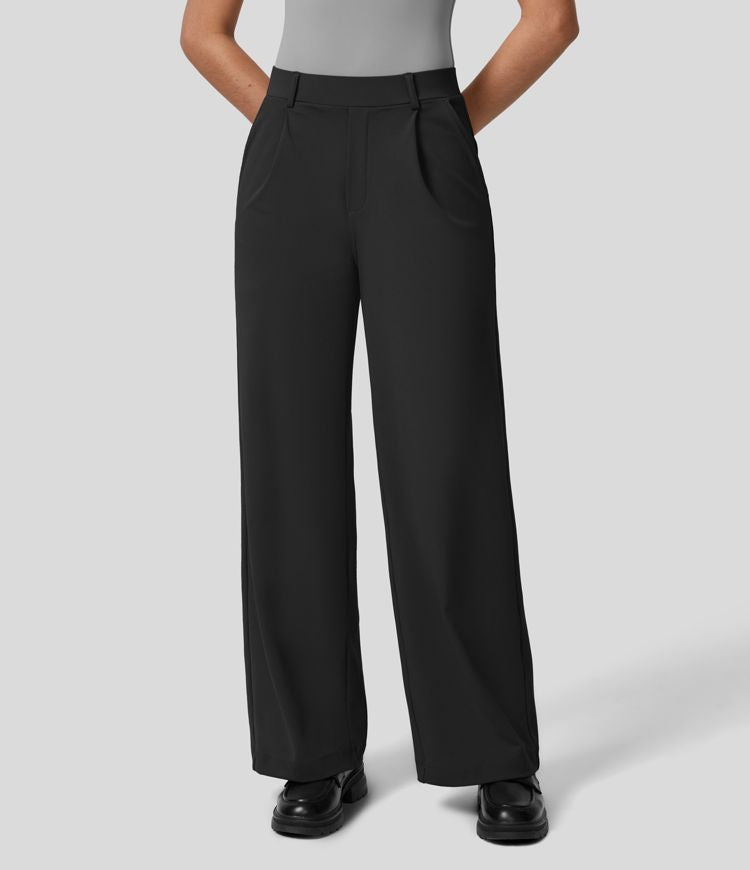 Women's Wide Leg Pants with Pleated Front High Waist Design for