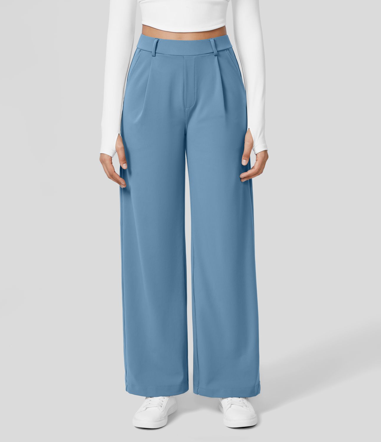 Women's Wide Leg Pants with Pleated Front High Waist Design for